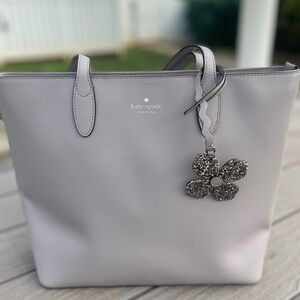 Kate Spade Light Gray Tote with Floral Charm